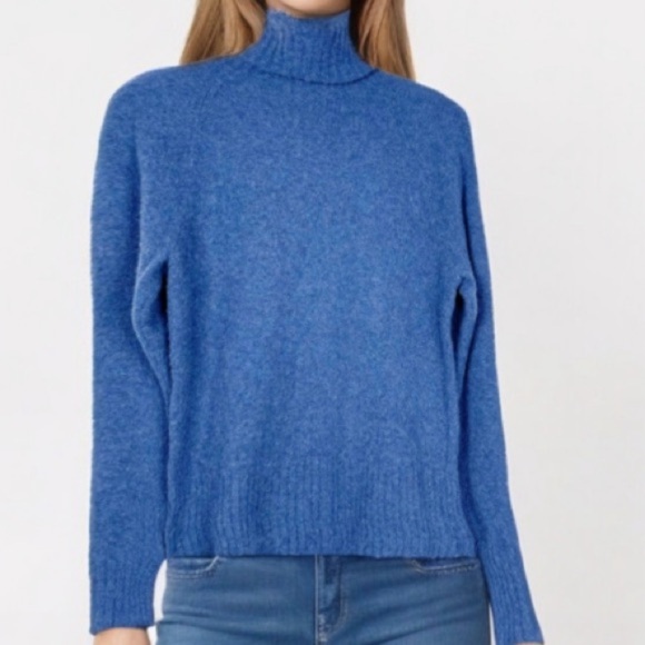 Club Monaco Cashmere Blend Turtleneck Sweater size M Blue Long Sleeve soft - Picture 1 of 9